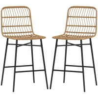 HOMCOM Rattan Counter Bar Stools Set of 2, 26" Counter Height Barstools with Back, Bar Chairs for Kitchen Island, Brown