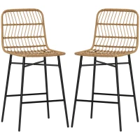 HOMCOM Rattan Counter Bar Stools Set of 2, 26" Counter Height Barstools with Back, Bar Chairs for Kitchen Island, Brown(m-1)