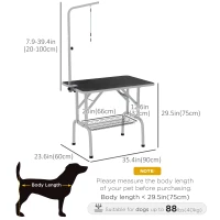 PawHut Foldable Grooming Table for Dogs with Height Adjustable Grooming Arm, Storage Shelf, Black(m-3)