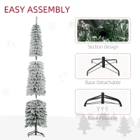 HOMCOM 8' Tall Unlit Slim Pencil Xmas Tree, Snow Flocked Artificial Christmas Tree with Realistic Branches and 603 Tips, Green(m-6)