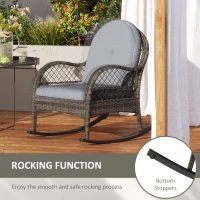 Outsunny 2 Pieces Wicker Rocking Patio Chairs, Indoor Outdoor Rocking Chair Set with Cushions and Armrests for Porch, Grey(m-4)