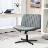 HOMCOM Criss Cross Chair, Wide Armless Office Chair, Fabric Computer Desk Chair with Adjustable Height, Gray(m-2)
