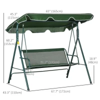 Outsunny 3-Seater Outdoor Porch Swing with Adjustable Canopy, Patio Swing Chair for Garden, Poolside, Backyard, Green and White(m-3)