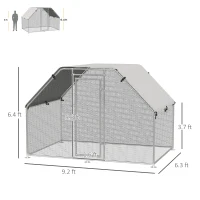 PawHut Large Chicken Coop Metal Chicken Run with Waterproof and Anti-UV Cover, Flat Shaped Walk-in Fence Cage Hen House for Outdoor and Yard Farm Use, 1.3" Tube Diameter, 9' x 6' x 6.5'(m-3)