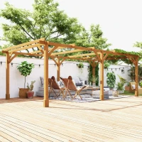 Outsunny 20' x 10' Wood Pergola, Outdoor Gazebo Grape Trellis with Stable Structure for Climbing Plant Support, Dark Brown(m-9)