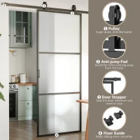 HOMCOM 36" x 84" Sliding Door with Hardware Kit, Handle, & Track, Frosted Tempered Glass Door, Easy Installation(m-6)
