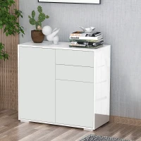 HOMCOM High Gloss Buffet Sideboard with 2 Drawers, 2 Doors and Adjustable Shelf, Kitchen Storage Cabinet with Push Open Design, White(m-1)