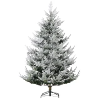 HOMCOM 7.5 FT Artificial Christmas Tree, Flocked Hinged Xmas Tree with 1218 Tips, Steel Base, Auto Open, Green(m-1)
