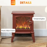 HOMCOM Electric Fireplace Heater, Freestanding Fireplace Stove with Realistic Flames Overheating Protection 750W/1500W, Red(m-7)