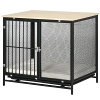PawHut Dog Crate Furniture with Water-Resistant Cushion Medium Dog Kennel, Oak, 31.5" x 22" x 28"(m-11)