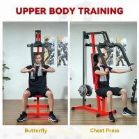 Soozier Chest Fly and Chest Press Machine for Back, Pectoral, Rear Deltoid and Shoulder Training, Red(m-4)