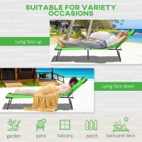Outsunny 2PCS Adjustable Outdoor Lounge Chair, Garden Folding Chaise Lounge with Face Hole Reclining Tanning Chair Seat, Folding Camping Beach Lounging Bed w/ Head Support Green(m-5)