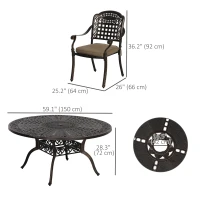 Outsunny 7 Pieces Outdoor Dining Set for 6, Aluminum Patio Table and Chairs Furniture Set with Umbrella Hole, Cushions, Bronze(m-3)