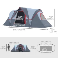 Outsunny 5-6 Person Family Tent, Outdoor Camping Tent with Lighting Hook, Carrying Bag for Camping, Hiking and Travelling, Grey(m-3)