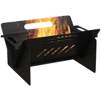 Outsunny 3-in-1 Stove, Wood Burning Firepit, Coffee Table with Quick Assembly and Carrying Bag, Black(m-11)
