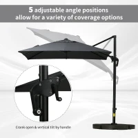 Outsunny 8FT Cantilever Patio Umbrella, Square Outdoor Offset Umbrella with 360° Rotation, Aluminum Hanging Umbrella with 3-Position Tilt, Crank & Cross Base for Garden, Dark Gray(m-5)