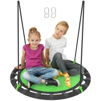 Qaba 39 inch Saucer Tree Swing Set for Kids with Adjustable Hanging Ropes for Outdoor, Backyard, Green(m-11)