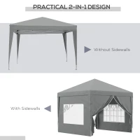 Outsunny 10'x10' Outdoor Pop Up Party Tent Wedding Gazebo Canopy with Carrying Bag (Light Grey)(m-4)
