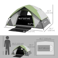 Outsunny 3000mm Waterproof Camping Tent for 2 Man, with Sewn-in Groundsheet and Carry Bag, Grey and Green(m-3)
