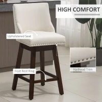 HOMCOM 28" Swivel Bar Height Bar Stools Set of 2, Armless PU Leather Upholstered Barstools Chairs with Nailhead Trim and Wood Legs, Cream White(m-7)