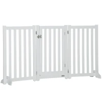 PawHut 31.5"H Foldable Dog Gate with Door, 3 Panels Freestanding Pet Gate Barriers Indoor with Support Feet, Puppy Fence for Small Medium Dogs, White(m-11)