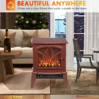 HOMCOM Electric Fireplace Heater, Freestanding Fireplace Stove with Realistic Flames Overheating Protection 750W/1500W, Red(m-8)