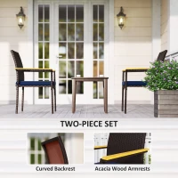 Outsunny Stackable Patio Wicker Dining Chair Set of 2 with Cushions, Backrest, Armrests for Deck, Garden, Navy Blue(m-4)