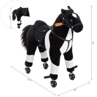 Qaba Kids Rocking Toy Ride on Horse Walking Pony Plush Neigh Sound w/ Wheel, Black(m-3)