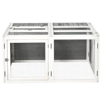 PawHut Rabbit Hutch with Openable Foldable Top, Door, for 1-4 Rabbits, for Outdoor, Backyard, Garden, Grey(m-7)