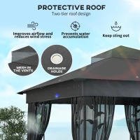 Outsunny 10' x 10' Outdoor Gazebo with Shelves and Netting, UV30+ Double Roof Patio Gazebo for Lawn, Backyard and Deck(m-4)