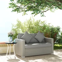 Outsunny Outdoor Wicker Loveseat, Patio Furniture Couch with Cushions, 2 Seats PE Rattan Sofa, 2 Throw Pillows, Gray(m-10)