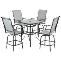Outsunny 5 Pieces Patio Furniture Set, Outdoor Garden Conversation Set with Tempered Glass Table, 4 Swivel Chairs and Umbrella Hole, Grey(m-2)