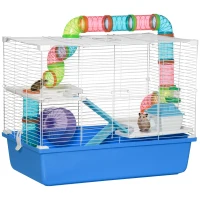 PawHut 3-Tier Large Toy-Filled Steel Small Animal Cage, Includes Exercise Wheel, Water Bottle, Food Dish, Blue(m-11)