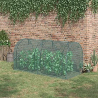 Outsunny 8' x 3' Crop Cage, Garden Plant Protector, with 3 Zippered Doors and 6 Ground Stakes, for Garden, Yard, Lawn Dark Green(m-1)