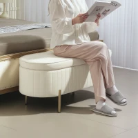HOMCOM Upholstered Bedroom Bench, Channel Tufted Ottoman Bench with Thick Padding and Metal Legs, Cream White(m-9)
