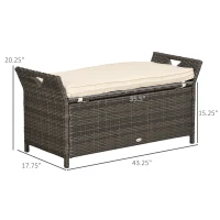 Outsunny 29 Gallon Patio Wicker Storage Bench, Outdoor PE Rattan Patio Furniture, 2-In-1 Large Capacity Rectangle Garden Storage Box with Handles and Cushion, Cream White(m-3)