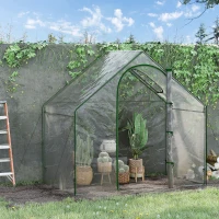 Outsunny 6'x3.3'x5.5' Walk-in Garden Greenhouse with Door and Window, Portable Mini Greenhouse for Plants Flowers Herbs, Steel Outdoor Hot House Growing Tent, Clear Plastic Cover(m-10)