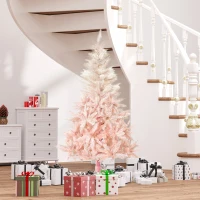 HOMCOM 5ft Artificial Christmas Tree Home Decoration Automatic Open  White and Pink(m-8)