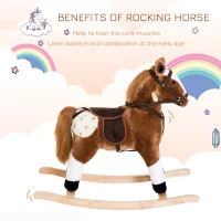 Qaba Baby Rocking Horse, Children Plush Animal Rocker, Kid Ride on Toy with Realistic Sound,  Handle Grip, Brown(m-6)