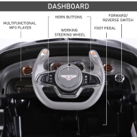 Aosom 12V Ride On Car Licensed Bentley Battery Powered Electric Vehicles w/ Parent Remote Control, 2 Speed - Black(m-5)