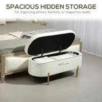 HOMCOM Upholstered Bedroom Bench, Channel Tufted Ottoman Bench with Thick Padding and Metal Legs, Cream White(m-6)