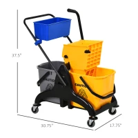 HOMCOM 2 x 6.9 Gallon Mop Water Bucket Wringer Cart with Easy to Use Side Press Wringer, Smooth Wheels, Mop-Handle Holder(m-3)