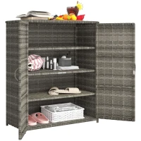 Outsunny Rattan Wicker Outdoor Storage Cabinet with 4 Shelves and 2 Doors for Garden Pool Towel Storage, Mixed Gray(m-11)