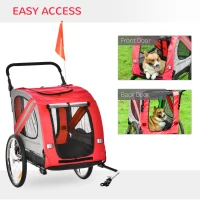 Aosom Dog Bike Trailer, 2-in-1 Dog Wagon Pet Stroller for Travel with Universal Wheel Reflectors Flag, for Small and Medium Dogs, Red(m-9)