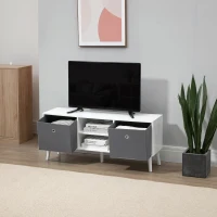 HOMCOM Modern TV Stand Cabinet with Foldable Drawers and Shelves for Living Room, Bedroom, White(m-9)