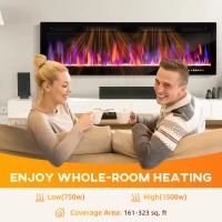 HOMCOM 60" Electric Fireplace Recessed and Wall Mounted, 1500W Ultra-thin with Adjustable Flame, Crystal, Black(m-9)