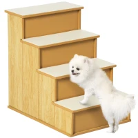 PawHut Dog Steps Pet Stairs for Bed Cat Ladder for Couch with Non-Slip Carpet, 15.7" x 23.2" x 21.3", Natural Wood(m-11)