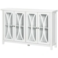 HOMCOM Sideboard, Buffet Cabinet with 4 Tempered Glass Doors, Arc Pattern and Adjustable Storage Shelf, Credenza, White(m-11)