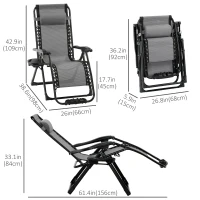 Outsunny Zero Gravity Chair, Folding Recliner Chair, Adjustable Patio Lounger with Detachable Pillow, Cup Holder and Foot Massage Roller for Outdoor, Patio, Deck, Poolside, Light Grey(m-3)