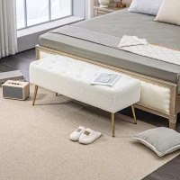 HOMCOM 44" Lamb's Wool-Feel Upholstered Bedroom Bench, End of Bed Bench with Thick Padded Cushion and Steel Legs, Cream White(m-1)